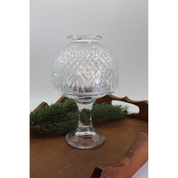 Vintage PartyLite Glass Fairy Light Clear Pressed Diamond Fan Pattern - Picture 1 of 6